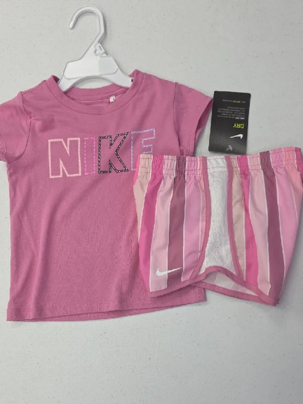 Nike Girls' Pink Striped Short Pajama Set - Picture 3 of 4